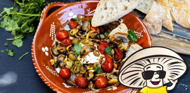 FunGuy's Baked Mozzarella with Cherry Tomatoes and Olives